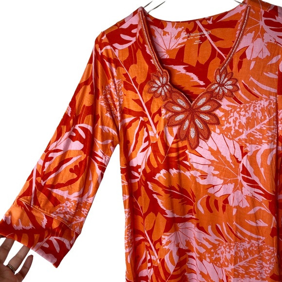Soft Surroundings Del Rio Beaded Floral Tunic 3/4 Sleeves XS - Picture 8 of 12